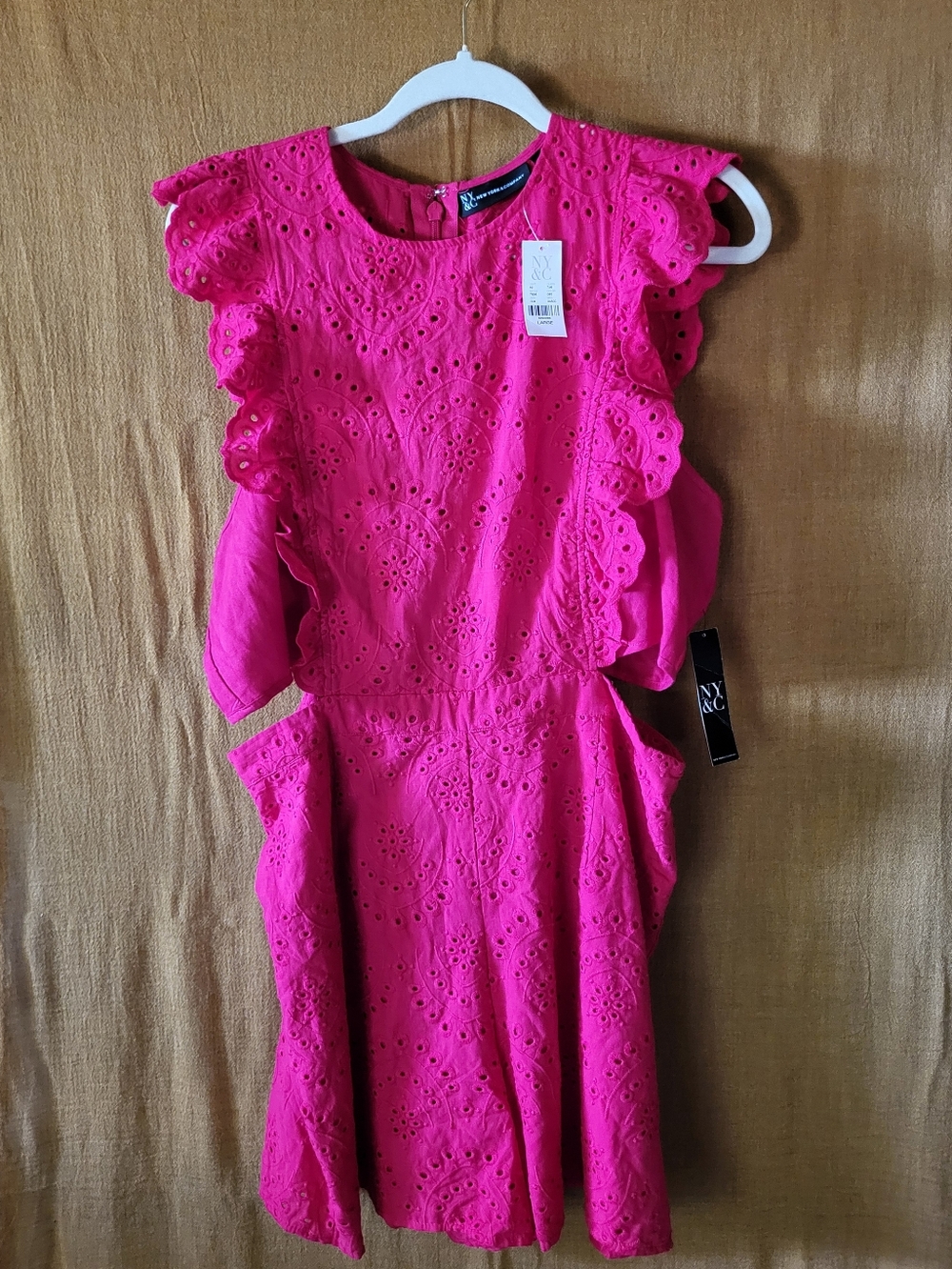 New York & Company 100% Cotton Pink Romper With Cutout Waist Size L